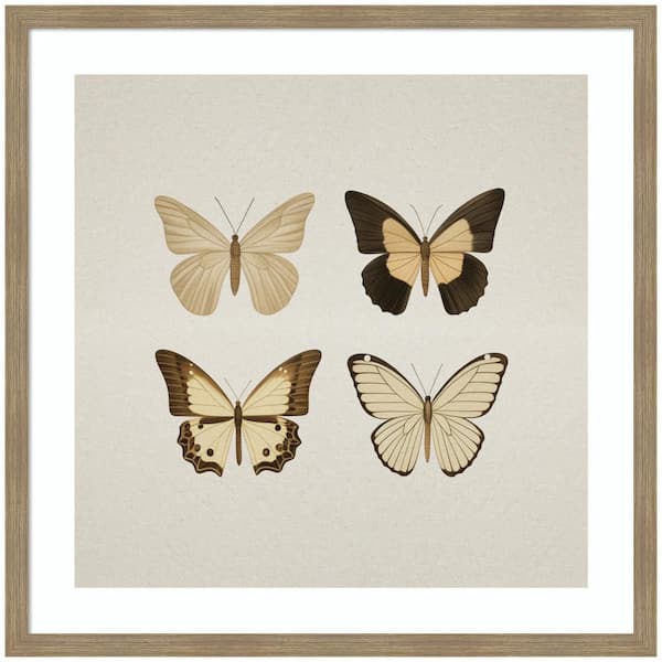 Woodgrain Vintage Style Butterflies by The Creative Bunch Studio Animals Framed Art Print 34 in. x 34 in.