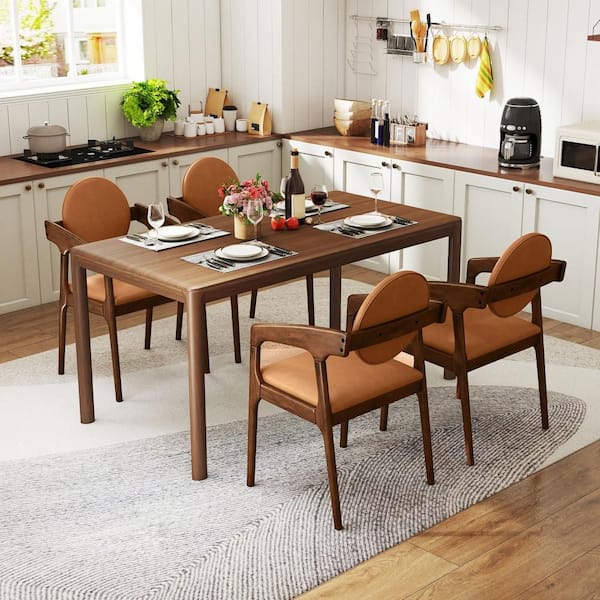 Wooden Dining Chair Set of 4 with Rubber Wood Frame Padded Seat and Back Armrests