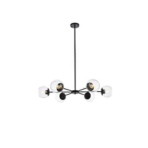 Home Living 40-Watt 6 Light Black Pendant Light with Glass Shade, No Bulbs Included