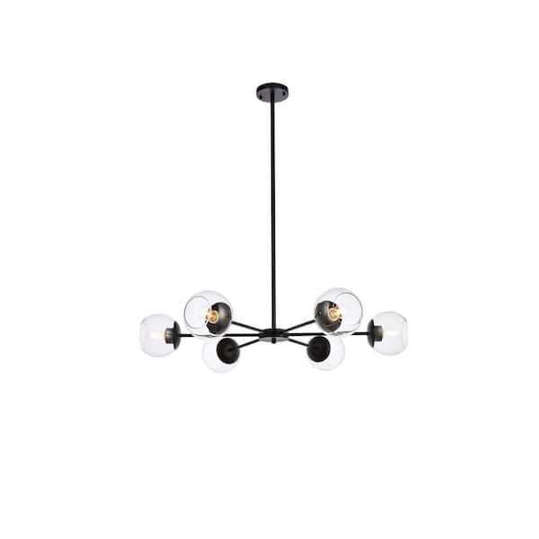 Unbranded Home Living 40-Watt 6 Light Black Pendant Light with Glass Shade, No Bulbs Included
