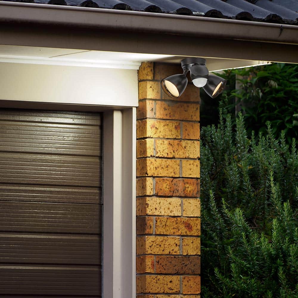 Black Dual Head LED Outdoor Security Flood Light with Motion Sensor