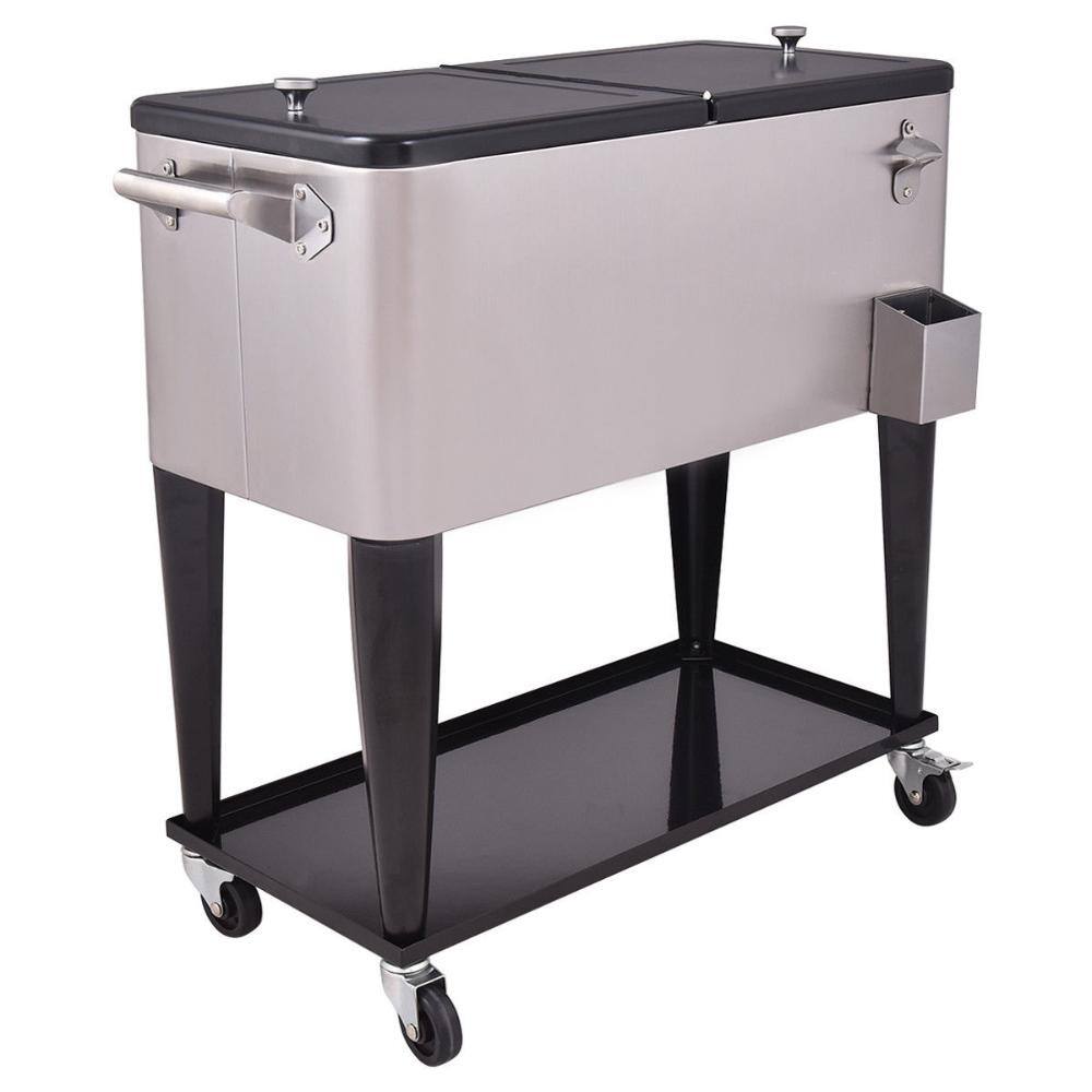 80 Quart Rolling Patio Cooler Stainless Steel Ice Beverage Cooler Cart with Bottle Opener and Casters price history on PriceWatchPro