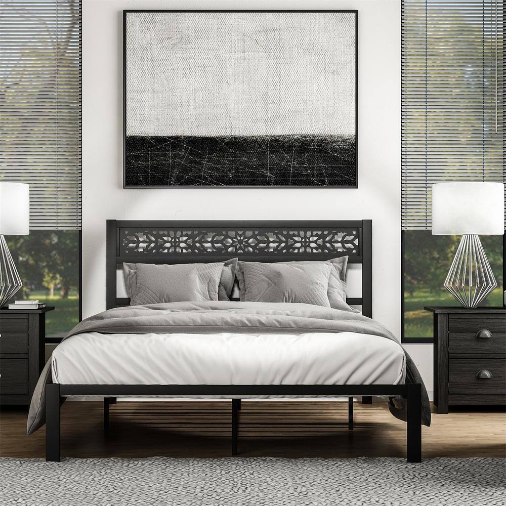 GALANO Candence Eirwen Black Metal Frame Full Platform Bed SH