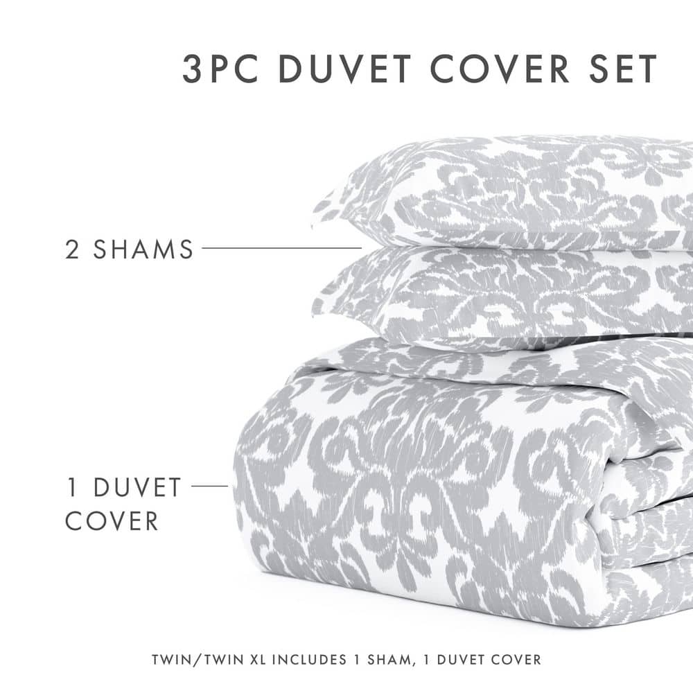 Gray Damask Pattern Microfiber Twin/Twin XL Duvet Cover Set