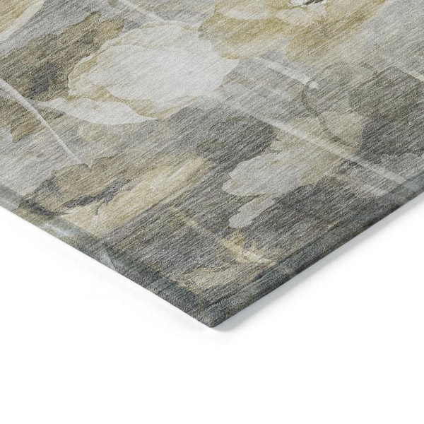 Beige, Taupe, Wheat 9 ft. x 12 ft. Woven Floral Polyester Rectangle Indoor / Outdoor Area Rug