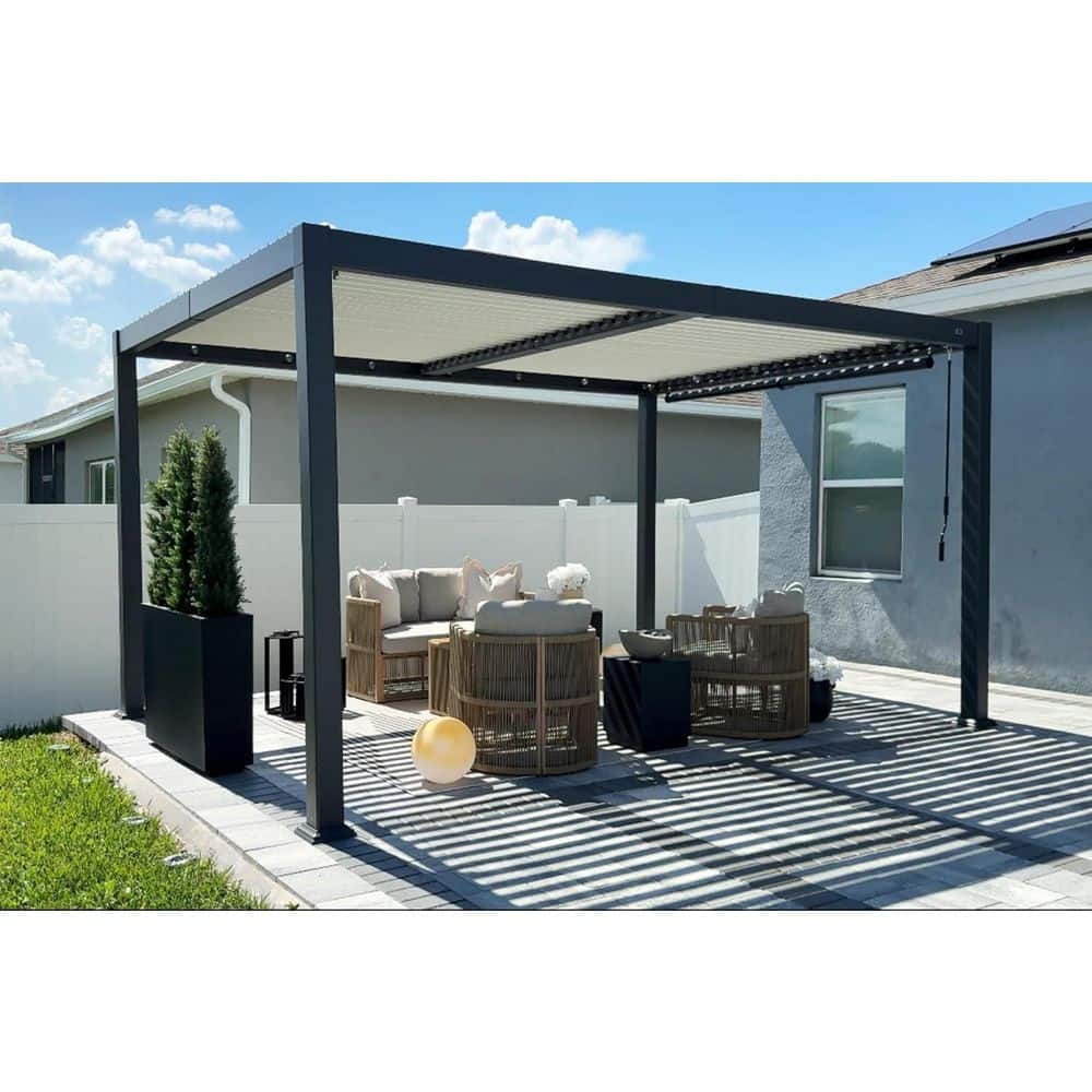 10.2 ft. x 14.2 ft. Gray Aluminum Outdoor Louvered Pergola with 2 White Individual Adjustable Roofs and In-Built Gutter price history on PriceWatchPro