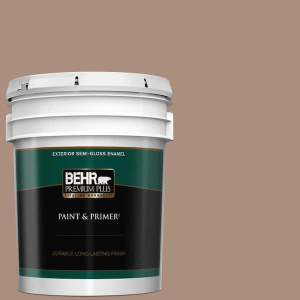 BEHR PREMIUM PLUS 5 gal. #BNC-13 Cozy Cocoa Semi-Gloss Enamel Exterior Paint & Primer
