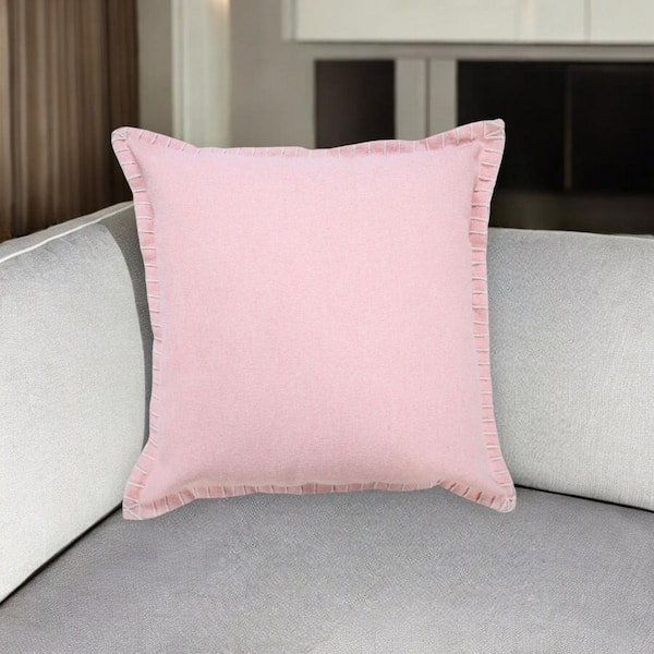 Light Pink Solid Polyester 20 in. x 20 in. Throw Pillow