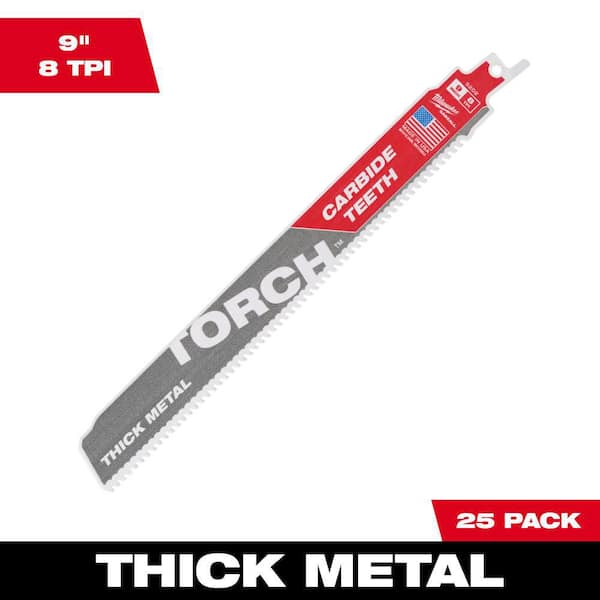 Milwaukee 9 in. 8 TPI Torch Carbide Teeth Metal Cutting SAWZALL Reciprocating Saw Blade (25-Pack)