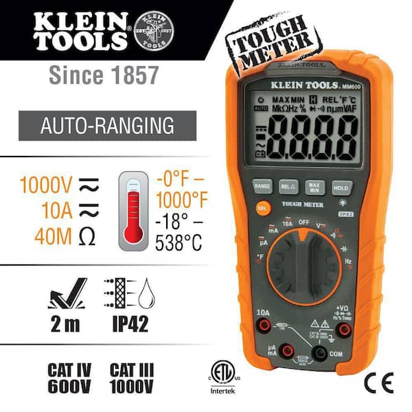 IDEAL 1000-Volt Auto Range TRMS 6000-Count Display Multimeter with NCVT,  Temp and LoZ 61-357 - The Home Depot
