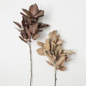43" Artificial Brown Faux Dried Hydrangea Leaf - Set of 2