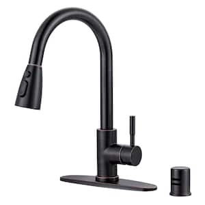 Single Handle Pull Down Sprayer Kitchen Faucet Stainless Steel with Deck Plate and Air Gap Kit in Oil Rubbed Bronze
