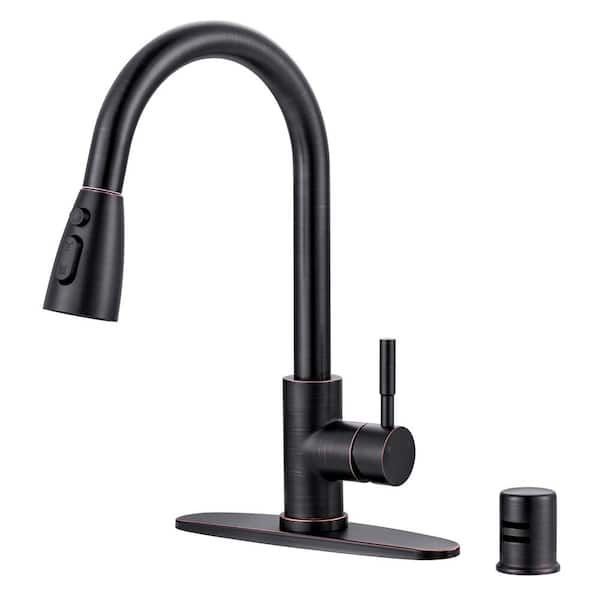 ARCORA Single Handle Pull Down Sprayer Kitchen Faucet Stainless Steel with Deck Plate and Air Gap Kit in Oil Rubbed Bronze