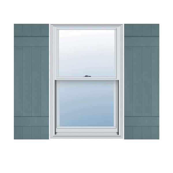Ekena Millwork 14 in. x 39 in. Lifetime Vinyl Standard Four Board Joined Board and Batten Shutters Pair Wedgewood Blue