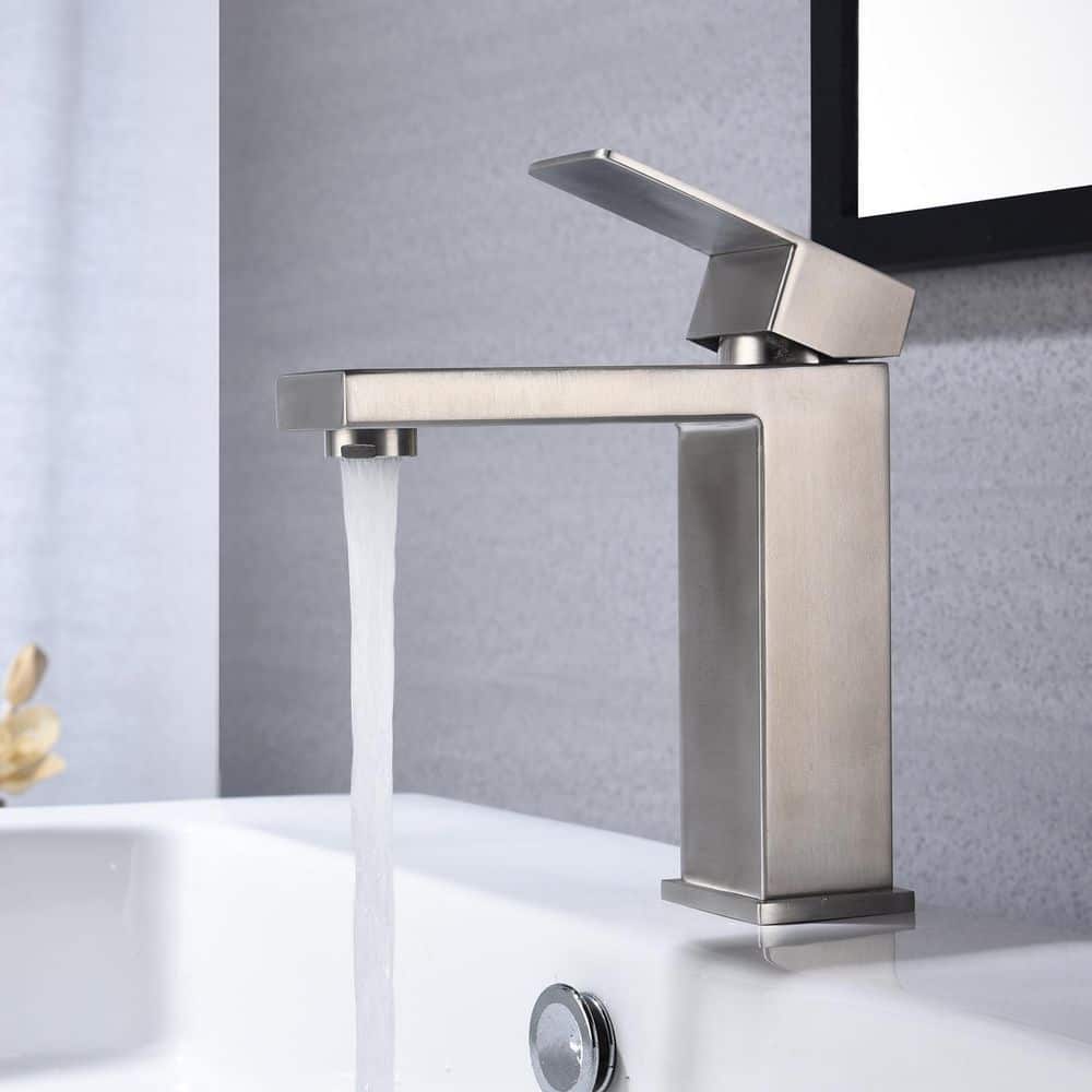 Single Handle Single Hole Bathroom Faucet in Brushed Nickel
