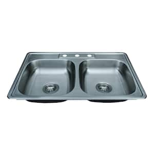 Specialty Series Stainless Steel 33 in. 3-Hole 50/50 Double Bowl Top-Mount Kitchen Sink Package