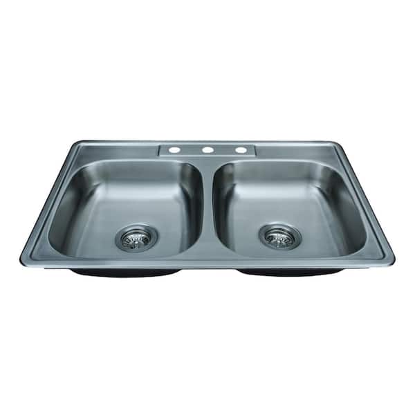 Wells Specialty Series Stainless Steel 33 in. 3-Hole 50/50 Double Bowl Top-Mount Kitchen Sink Package