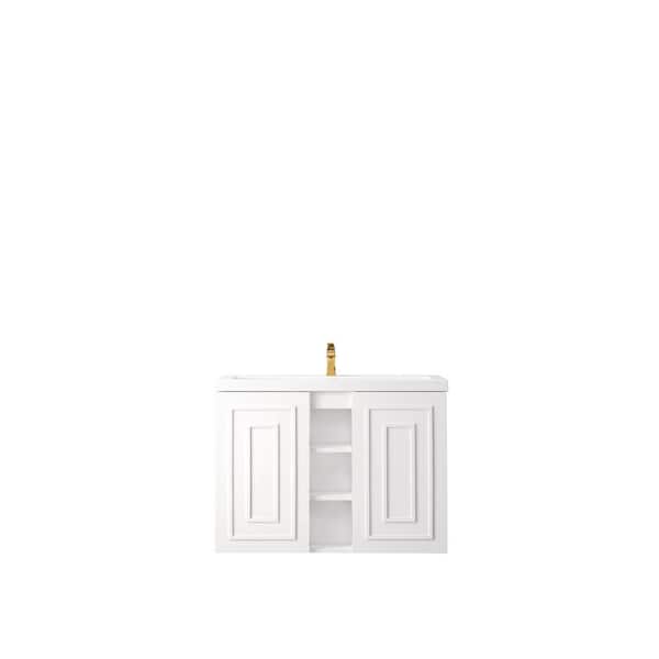 James Martin Vanities Alicante' 39.4 in. W x 15.6 in. D x 29.4 in. H Bathroom Vanity in Glossy White with White Glossy Resin Top
