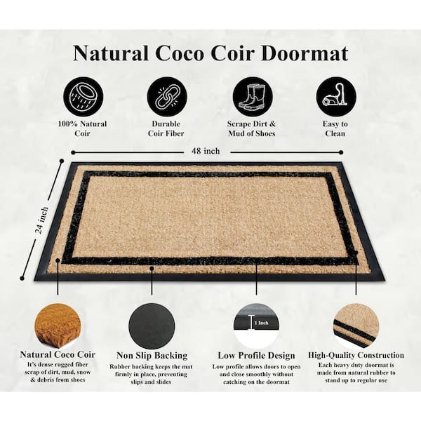 A1HC Heavy Weight Plain Beige 24 in x 48 in Rubber and Coir large Outdoor Durable Doormat