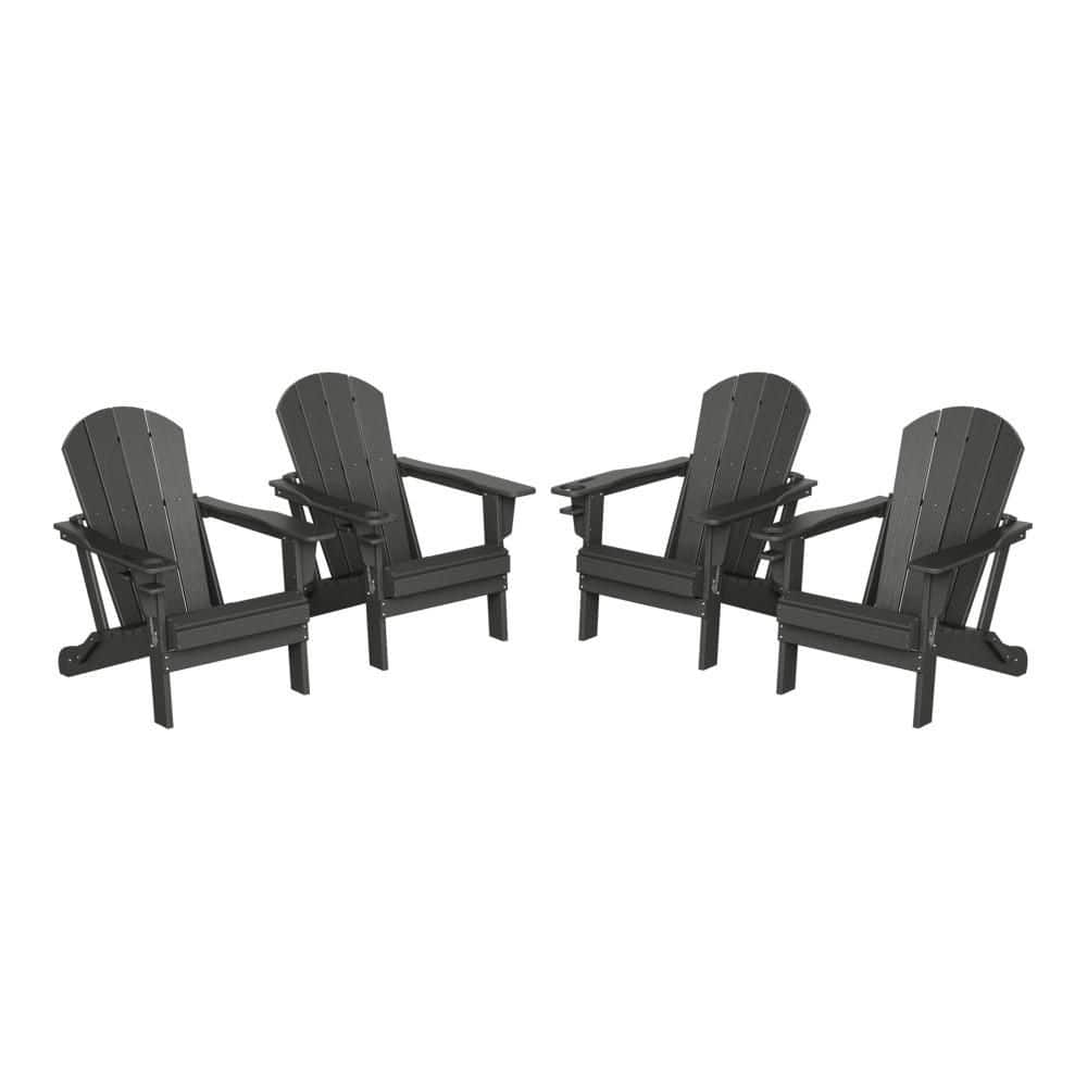 Alvaro Gray Outdoor Patio Weather Proof HDPE Plastic Folding Adirondack Chair with Cup Holder, Set of 4 price history on PriceWatchPro