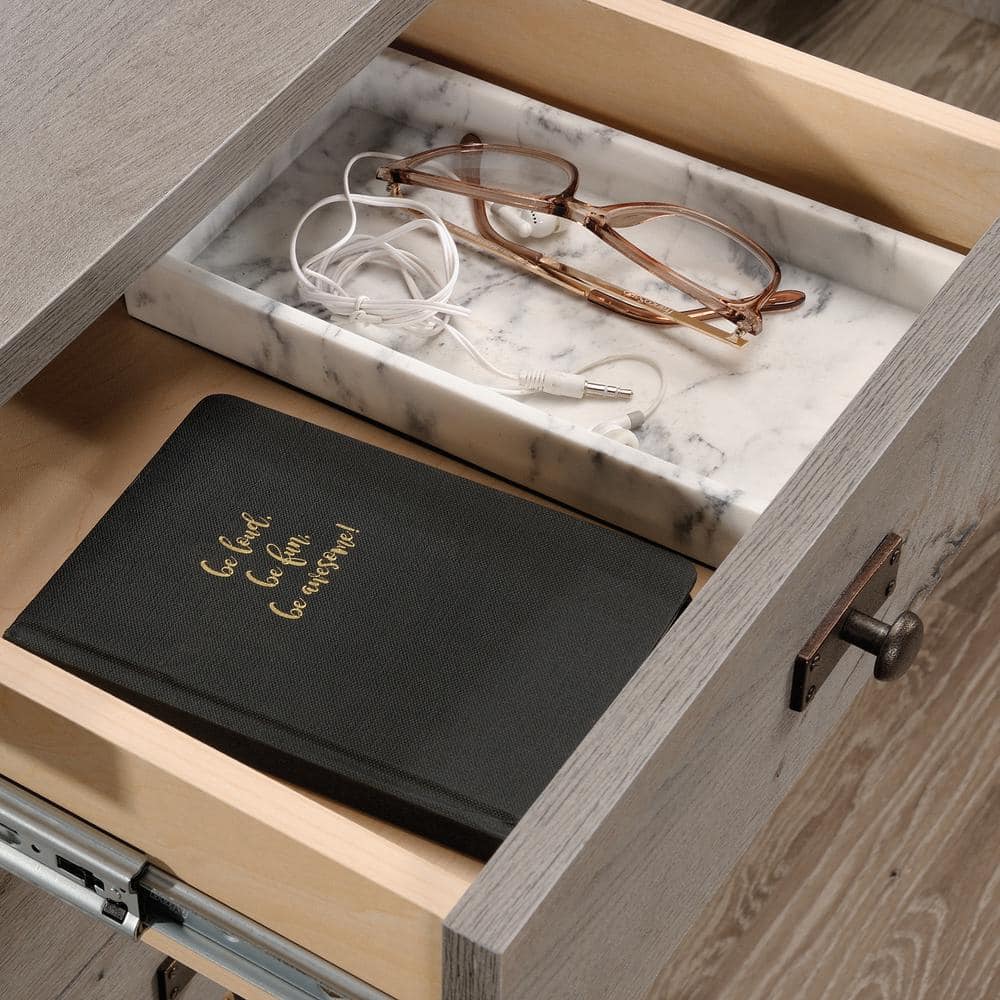 Mystic Oak L-Shaped Gray Wood Computer Desk with Drawer and Filing Cabinet