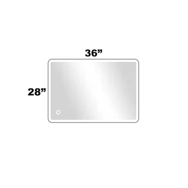 Unbranded 36 in. W x 28 in. H Rectangular Frameless Lighted Dimmable Wall Bathroom Vanity Mirror in Silver with Smart Touch
