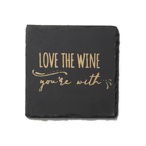 Life Happens-Wine Helps Slate Coasters Gold  Set Of 4, Square 4 x 4 in.