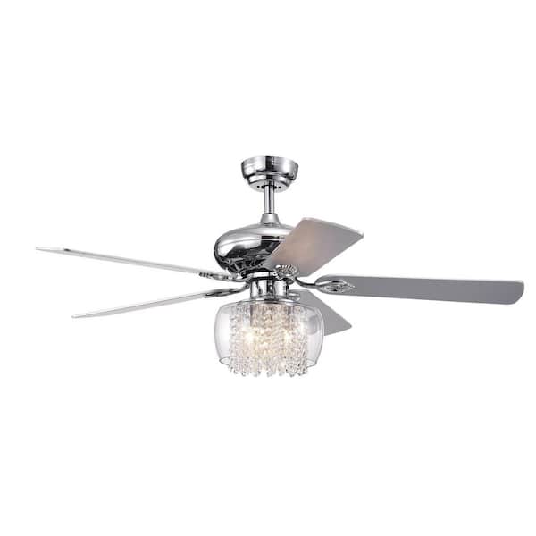 Warehouse of Tiffany Ennie 52 in. Chrome Indoor Remote Controlled Ceiling Fan with Light Kit