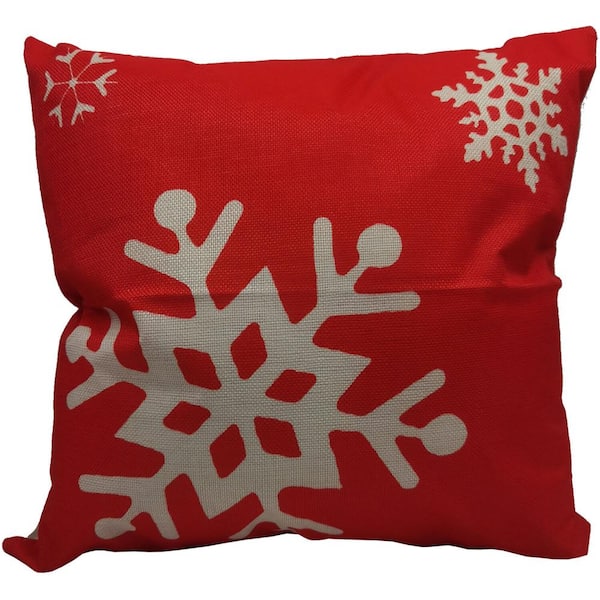 Christmas Time 15.5 in. Red and White Snowflake Christmas Throw Pillow