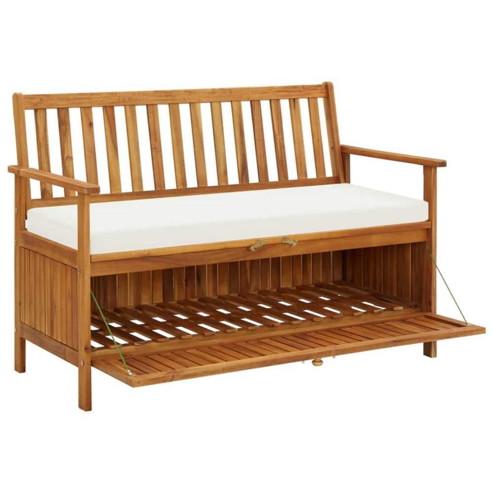 Reja 37 Gal. Brown and Cream White Wood Outdoor Storage Bench with Cushion price history on PriceWatchPro