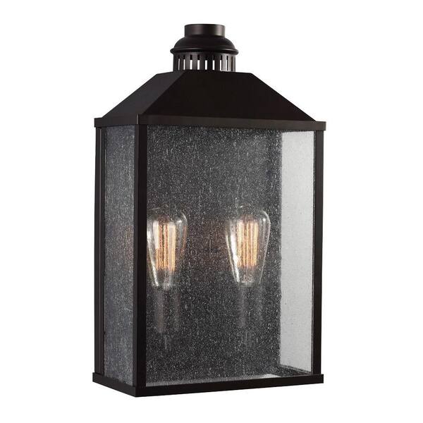 Generation Lighting Lumiere 11 in. W x 19 in. H 2-Light Oil-Rubbed Bronze Rustic Outdoor Wall Lantern Sconce with Clear Seeded Glass