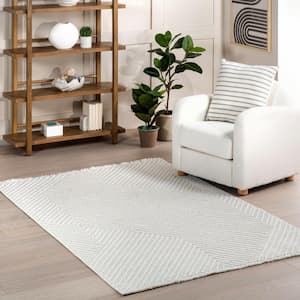 Sutton Geometric Machine Washable Tasseled Cream 8 ft. x 10 ft. Area Rug