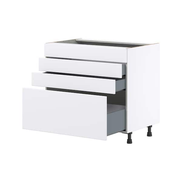 J COLLECTION Fairhope Bright White Slab Assembled Cooktop Base Kitchen Cabinet with 3 Drawers (36 in. W x 34.5 in. H x 24 in. D)