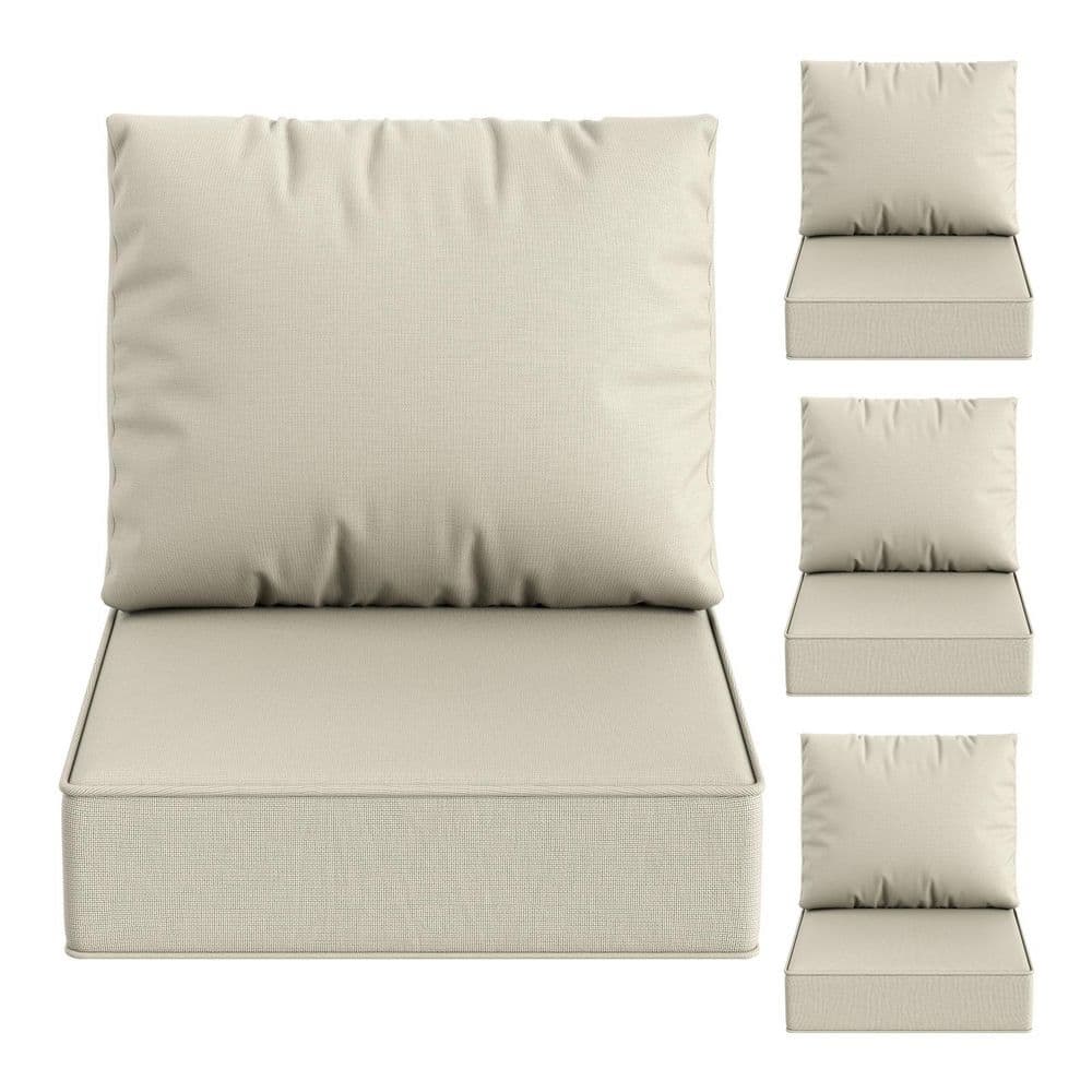 24 in. x 24 in. x 6 in. 4-Piece Olefin Outdoor Cushion Seat Deep Thick Chair Cushion Set Removable Washable Cover, Beige price history on PriceWatchPro