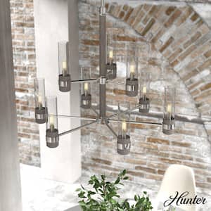 River Mill 9-Light Brushed Nickel Candlestick Chandelier with Clear Seeded Glass Shades