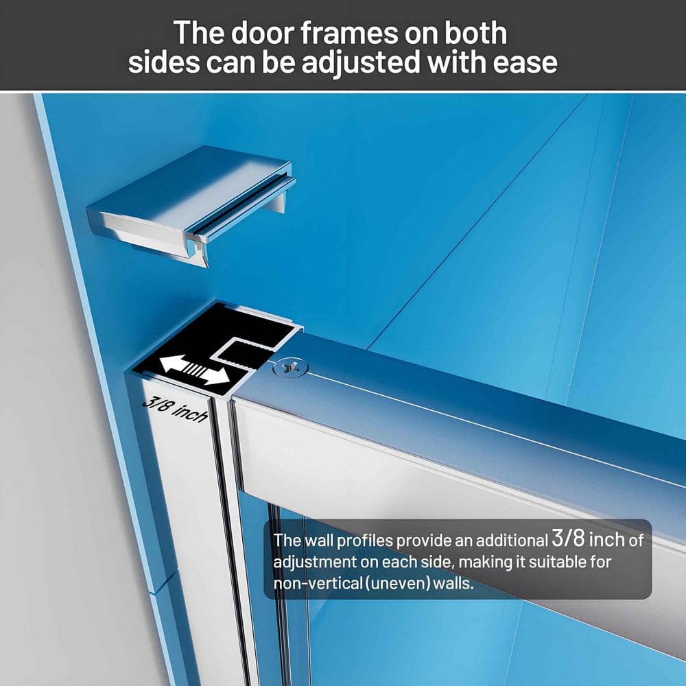 60 in. Chrome Semi-Frameless Pivot Shower Door with Clear Glass