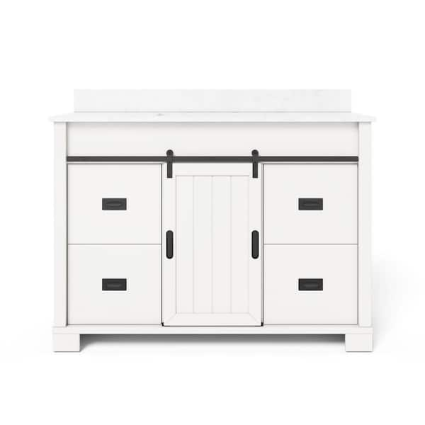 Brindley 48 in. Single Sink Freestanding White Bath Vanity with White Engineered Stone Top (Assembled)