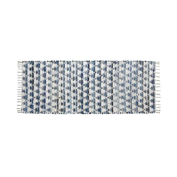 Jessica Simpson Denim Blue and White 2 ft. x 5 ft. Jute Geometric Area Rug Runner Rug