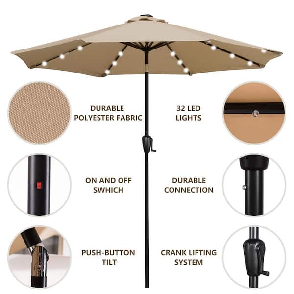 Sun-Ray 9 ft. Steel Market Solar Lighted 8-Rib Round Patio