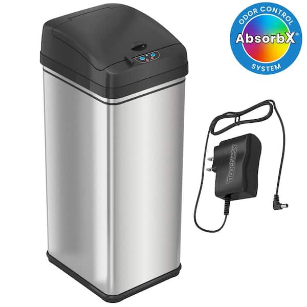iTouchless 13 Gal. Stainless Steel Motion Sensing Touchless Trash Can with AC Adapter and Odor Control System