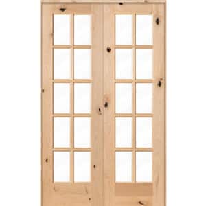 48 in. x 80 in. Rustic Knotty Alder 10-Lite Low-E Glass Both Active Solid Core Wood Double Prehung Interior Door