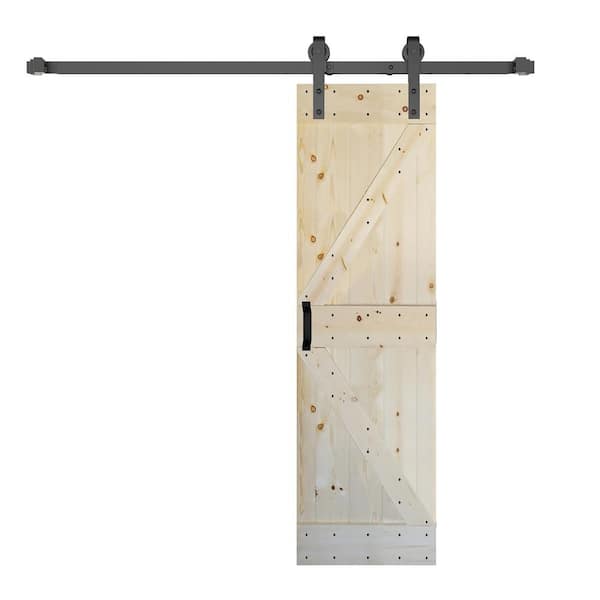 ISLIFE K Style 30 in. x 84 in. Unfinished Soild Wood Sliding Barn Door with Hardware Kit - Assembly Needed