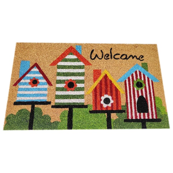 Unbranded Welcome Spring Birdhouse Multi 18 in. x 30 in. Coir Non-Slip Indoor Outdoor Door Mat