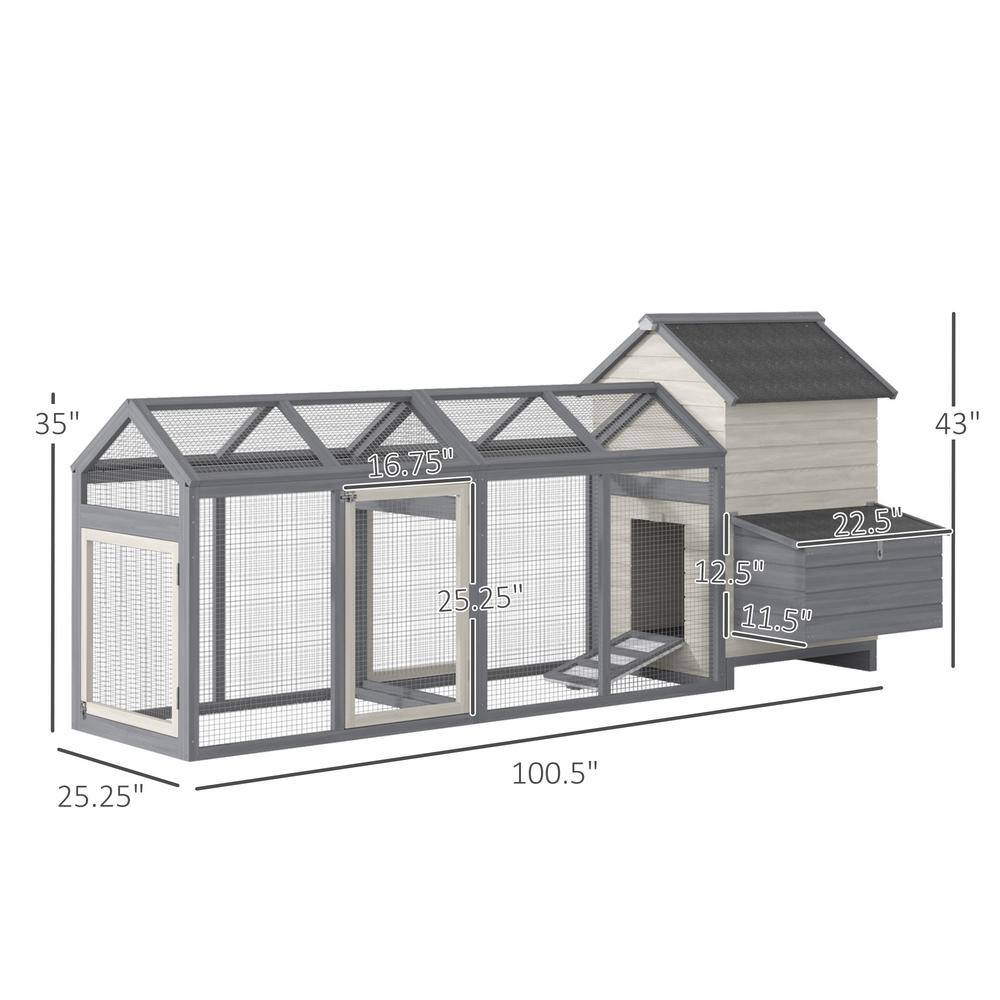 Gray and White Wooden Chicken Coop with Double Run and Nesting Box