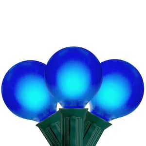 Set of 15 Blue Satin G50 Globe Incandescent Christmas Lights-Green Wire