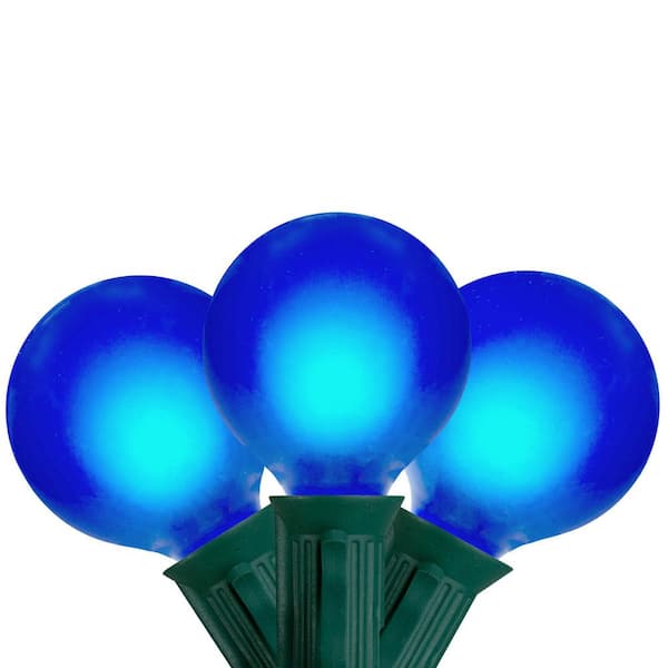 Set of 15 Blue Satin G50 Globe Incandescent Christmas Lights-Green Wire
