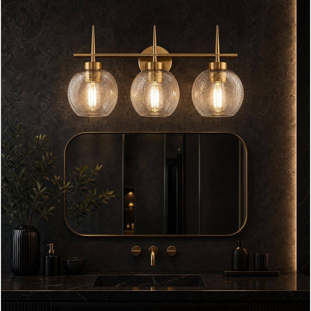 22.4 in. 3-Light Modern Brass Gold Bathroom Vanity Light with Clear Globe Glass Shades Over Mirror price history on PriceWatchPro