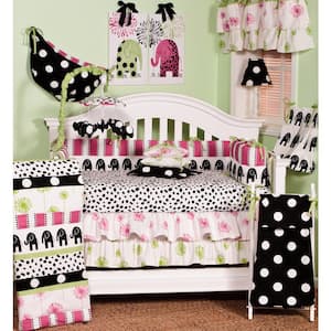 Hottsie Dottsie 8-Piece Pink, Black and White Elephant and Dots Crib Bedding Set