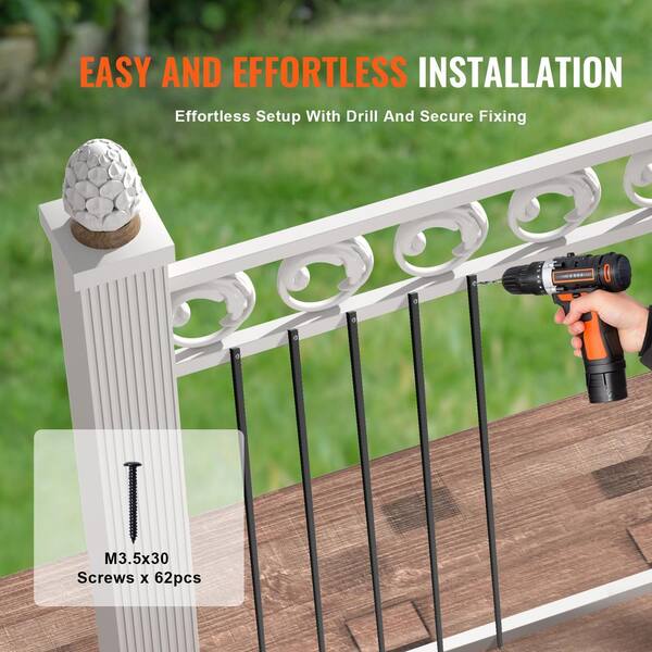 VEVOR Staircase Balusters 44.02 in. H x 0.51 in. W Square Black Aluminum Alloy Stair Railing Kit Deck Baluster (31-Pack)
