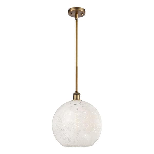 White Mouchette 100-Watt 1-Light Brushed Brass Shaded Mini Pendant Light with Painted Glass Shade